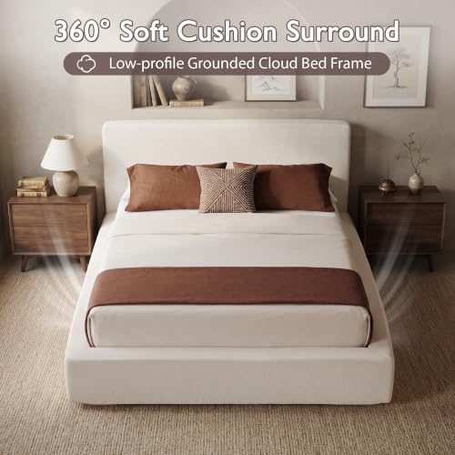 Queen Cloud Bed Frame with Cushion Headboard and 360° Foam Surround, view 4