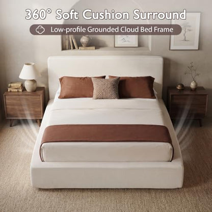 Queen Cloud Bed Frame with Cushion Headboard and 360° Foam Surround, view 4