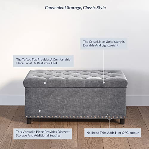 Storage Ottoman, Tufted Ottoman with Close Hinge, Foot Rest for Living Room (Gray, 31 inch)