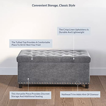 Storage Ottoman, Tufted Ottoman with Close Hinge, Foot Rest for Living Room (Gray, 31 inch)