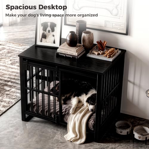 39.4" L Dog Crate Furniture with Sliding Door, Wooden Dog Kennel, view 5