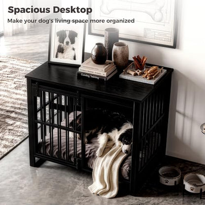 39.4" L Dog Crate Furniture with Sliding Door, Wooden Dog Kennel, view 5