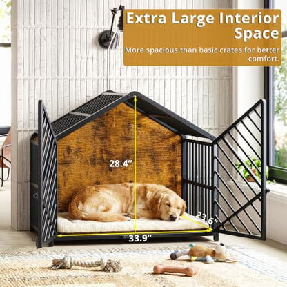 35.4" Dog Crate Furniture with Roof-Shape Frame for Large Dogs, view 6