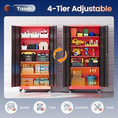 Metal Garage Storage Cabinet with Locking Doors and Adjustable Shelves, 75" Rolling Steel Tool Cabinet for Home Office,Garage,Warehouse