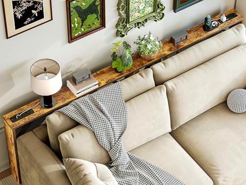5.9 Inch Narrow Console Table with Power Outlet,Sofa Table Set of 2，Total Length 94'' Sofa Table Behind Couch，for Entryway&Living Room, Rustic Brown
