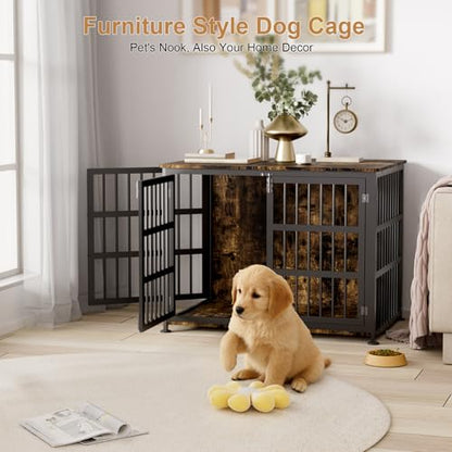 41" Large Dog Crate Furniture with Wheels, Dog Kennel, view 7