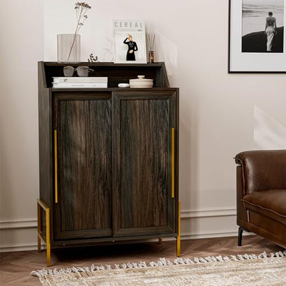 Storage Cabinet, Buffet Sideboard with Sliding Doors and Adjustable Shelf, Shoe Rack for Entryway, Sideboard Cabinet Accent Cabinet for Living Room and Bathroom - Dana(Brown)