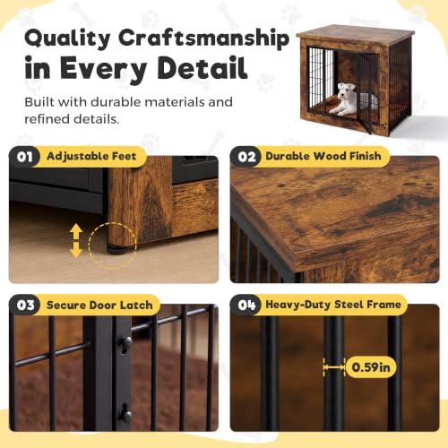 3-in-1 Wooden Dog Crate Furniture, Side Table & Kennel with Cushion, view 5