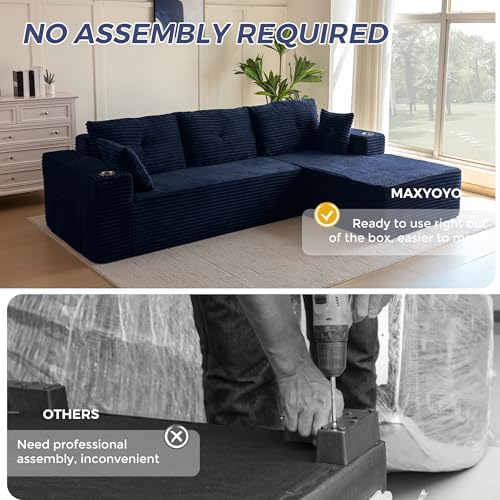 104" Modular Sectional Couch with L-Shape Chaise, Modern Boneless Couch for Living Room, Sofa in A Box, Oversized Sofa with Deep Seat, No Assembly Required, Navy