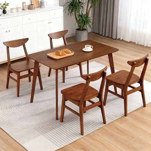 Wood Dining Table Set for 4, 43.3" Solid Wood Kitchen Table & 4 Curved Back Support Chairs, Farmhouse Natural Kitchen Table and Chairs for Small Apartment, Dining Room Kitchen