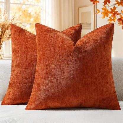 Soft Chenille Rust Throw Pillow Covers 20X20 Set of 2, view 2
