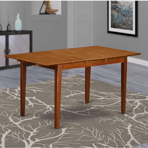 PST-SBR-T Picasso Dining Table - a Rectangle Wooden Table Top with Butterfly Leaf, 32x60 Inch, Saddle Brown
