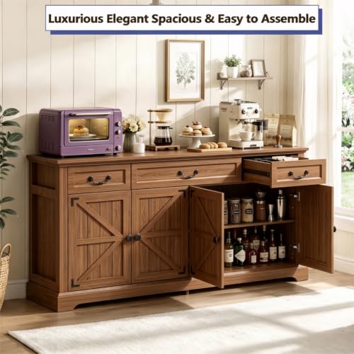 Premium Farmhouse 3 Drawers 4 Doors Sideboard Buffet Cabinet with Storage, view 6