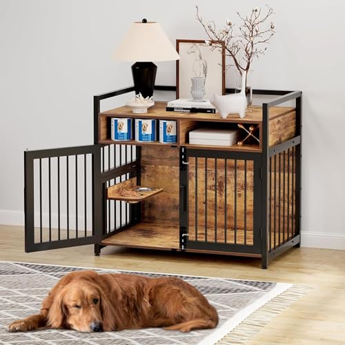 48 in Wooden Dog Crate Furniture with 2 Drawers Storage, view 2