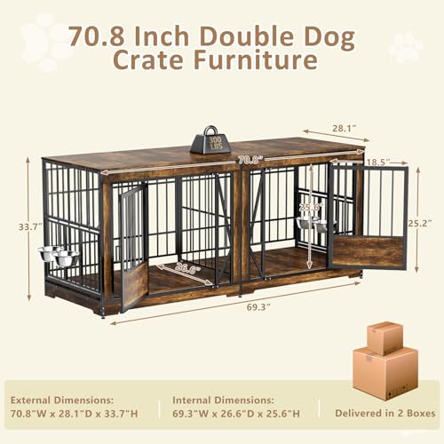71 Inch Double Dog Crates Furniture for Large Dogs, view 4