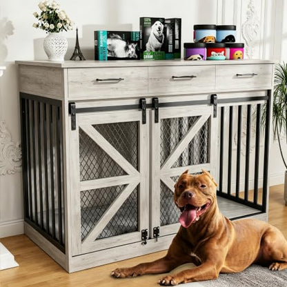 Spacesea Large Dog Crate Furniture with Sliding Barn Door, view 2