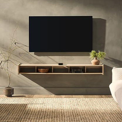 Zee Modern Floating Mounted Minimalist TV Stand, 65 Inch Length, for TVs up to 70 Inches, Coastal Oak