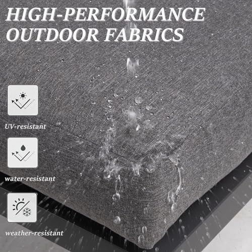 2 Pieces Aluminum Outdoor Patio Ottoman Set, Outdoor Foot Stools with Thick Cushion, Small Seat Furniture for Porch Balcony Backyard, Grey