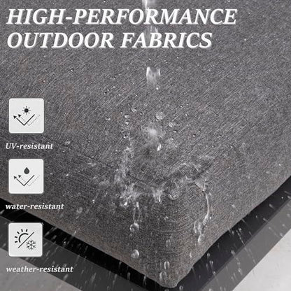 2 Pieces Aluminum Outdoor Patio Ottoman Set, Outdoor Foot Stools with Thick Cushion, Small Seat Furniture for Porch Balcony Backyard, Grey