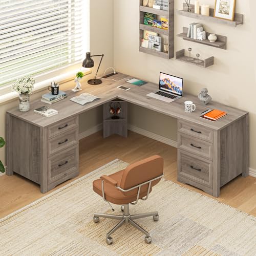 Farmhouse Home Office Desk with 6 Drawers, view 2
