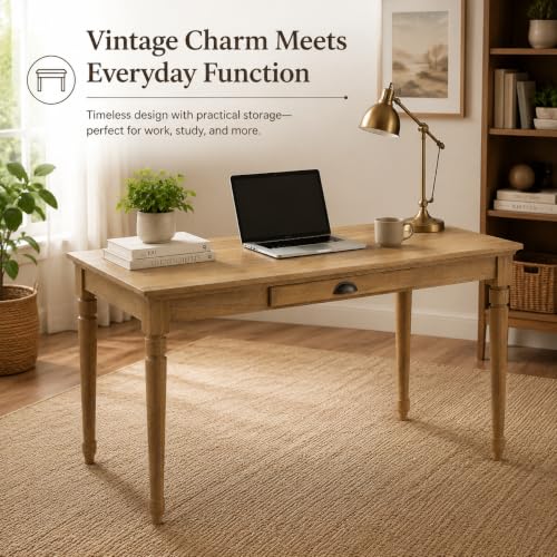 60" Writing Desk, Rustic Vintage Computer Desk with Drawer for Home Office, view 4
