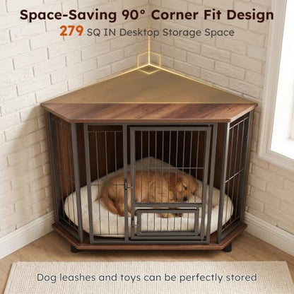 33inch Corner Dog Crate Furniture for Small Dogs with 2 Door, view 5