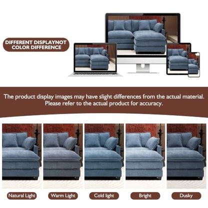 146" U-Shaped Modern Sofa Modular Sectional Cloud Couch with 2 Ottoman, 6-Seat Chenille Deep Seat Sofa with 6 Pillows for Living Room, Bedroom and Apartment, Blue