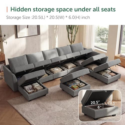 Oversized Modular Sectional Sofa with Storage Seats Reversible Couch with Ottomans U Shaped Modular Sectional Couch for Living Room, Grey