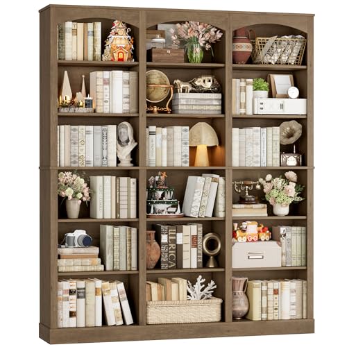 71" Triple Wide Bookshelf, 6 Tier Tall Bookshelf, Large Arched Bookcase with Curved Baffle, 63.4" Wide Book Shelf with 18 Open Display Shelves for Living Room, Study, Phoebe Zhennan