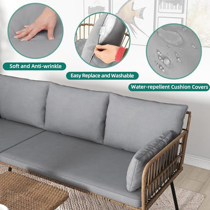 4 Pieces Sectional Sofa Couch, L-Shaped Sofa with 5 Seater for Living Room, Detachable Lounger with Thickness Cushions and Side Table - Grey