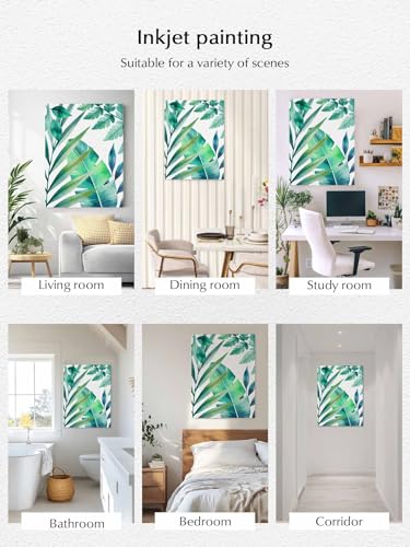 NuYeBiofx Watercolor Summer Palm Leaf Canvas Wall Art Prints,48"x32" Framed Picture Artwork Tropical Green Plant Monstera Printed Canvas Oil Painting for Living Room Bedroom Office,Ready to Hang