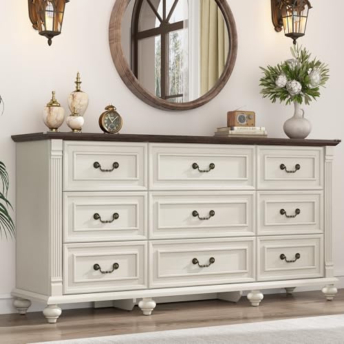 Farmhouse 9 Drawer Dresser for Bedroom with 6 Gourd Feet and Roman Column Decor, view 2