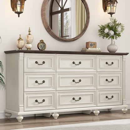 Farmhouse 9 Drawer Dresser for Bedroom with 6 Gourd Feet and Roman Column Decor, view 2