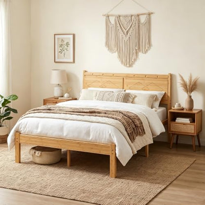 14 inch Bamboo Wood Ergonomic Slant Queen Bed Frame with Headboard, view 2