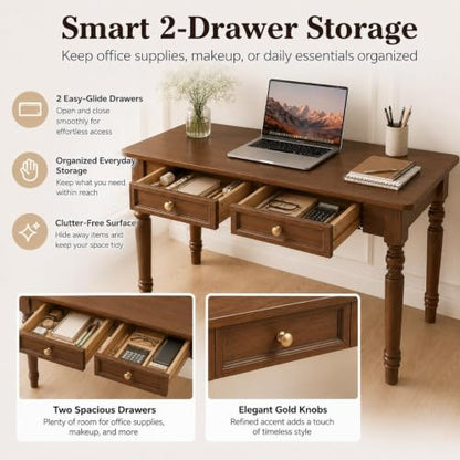 47" French Country Desk, Walnut Writing Desks with Drawers, view 5