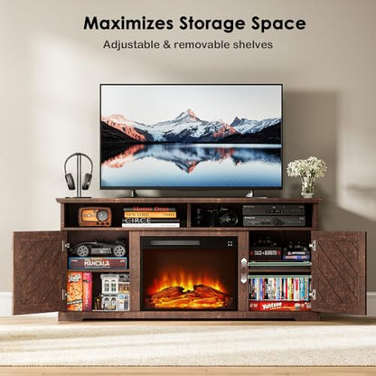 Fireplace TV Stand for 70 inch TV, Farmhouse Entertainment Center with Storage, view 7