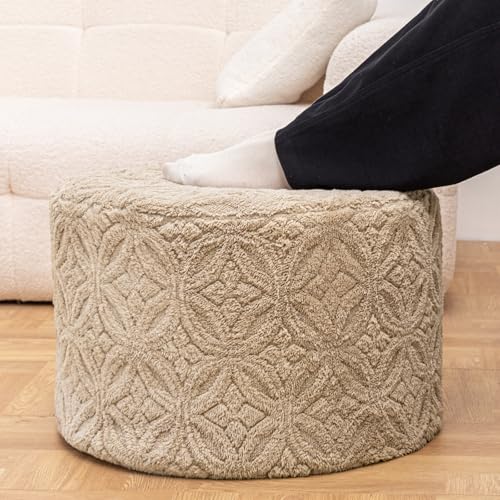 Plush Multi-Functional Ottoman Pouf, Light Coffee | Ergonomic Foot Rest, Space-Saving Design, Perfect Under Desks, Couches & Sofas