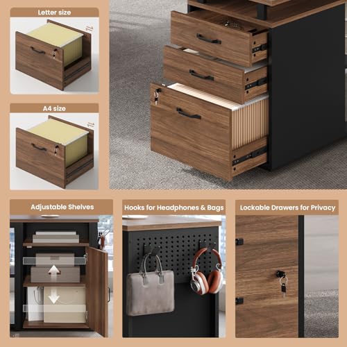 78" Executive Desk with Lockable File Cabinet, view 4