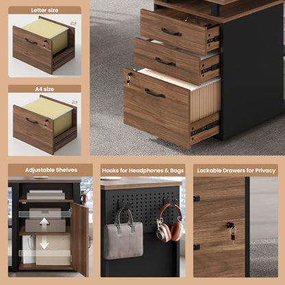 78" Executive Desk with Lockable File Cabinet, view 4