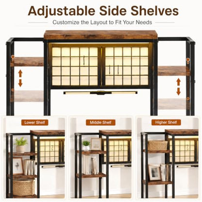 5-Tier LED Desk Hutch, Desk Shelf for Dorm Home Office, Rustic Brown, view 4