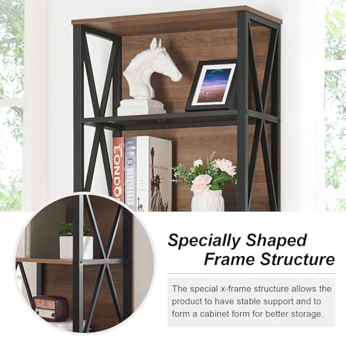 Tall Bookshelf, 7-Tier Book Shelf, Rustic Wood Metal Bookshelves and Bookcases, Freestanding and Industrial Open Bookcase for Home Office, Living Room and Bedroom, Vintage Brown