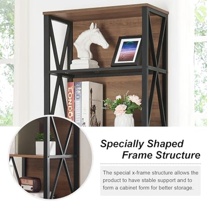 Tall Bookshelf, 7-Tier Book Shelf, Rustic Wood Metal Bookshelves and Bookcases, Freestanding and Industrial Open Bookcase for Home Office, Living Room and Bedroom, Vintage Brown
