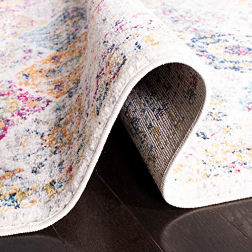 SAFAVIEH Madison Collection Area Rug - 6'7" x 9'2", Cream & Multi, Boho Chic Distressed Design, Non-Shedding & Easy Care, Ideal for High Traffic Areas in Living Room, Bedroom (MAD611B)