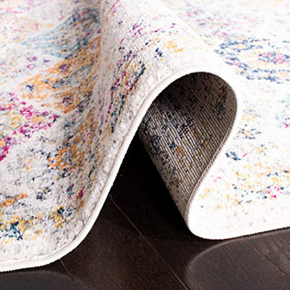 SAFAVIEH Madison Collection Area Rug - 6'7" x 9'2", Cream & Multi, Boho Chic Distressed Design, Non-Shedding & Easy Care, Ideal for High Traffic Areas in Living Room, Bedroom (MAD611B)