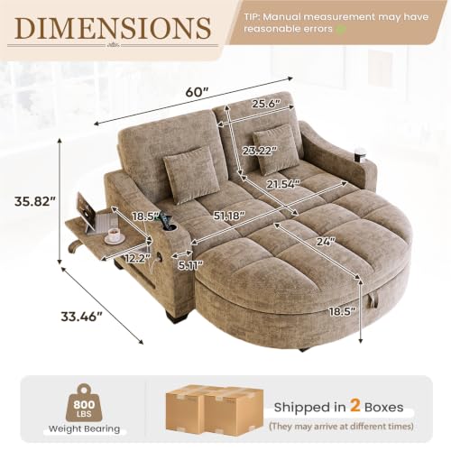 60” Loveseat Chaise Lounge Chair with Ottoman, view 3