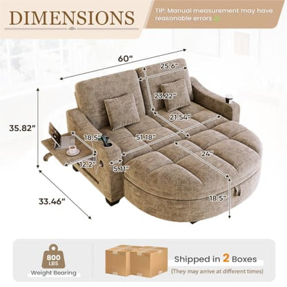 60” Loveseat Chaise Lounge Chair with Ottoman, view 3