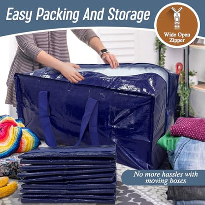 6 Pack Extra Heavy Duty Large Moving Bags with Strong Zipper, Dark Blue, view 6