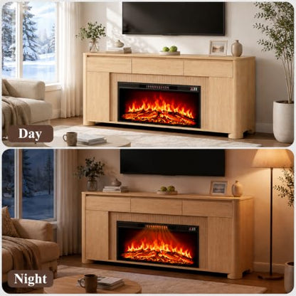 70" Fireplace TV Stand for 80" TVs, 42" Insert, 3 Drawers, Natural, view 7