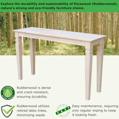 Java Console Table, Solid Real Wood, Sturdy Parawood, Living Room/Family Room/Entryway, 50LBS capacity, 52"W x 16"D x 30"H, Paint/Stain Ready, Unfinished