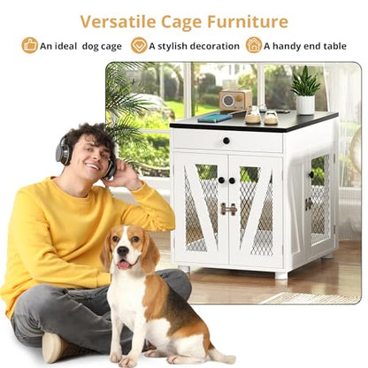 Dog Crate Furniture, Wooden Dog Kennel End Table with USB Charging Station, view 7